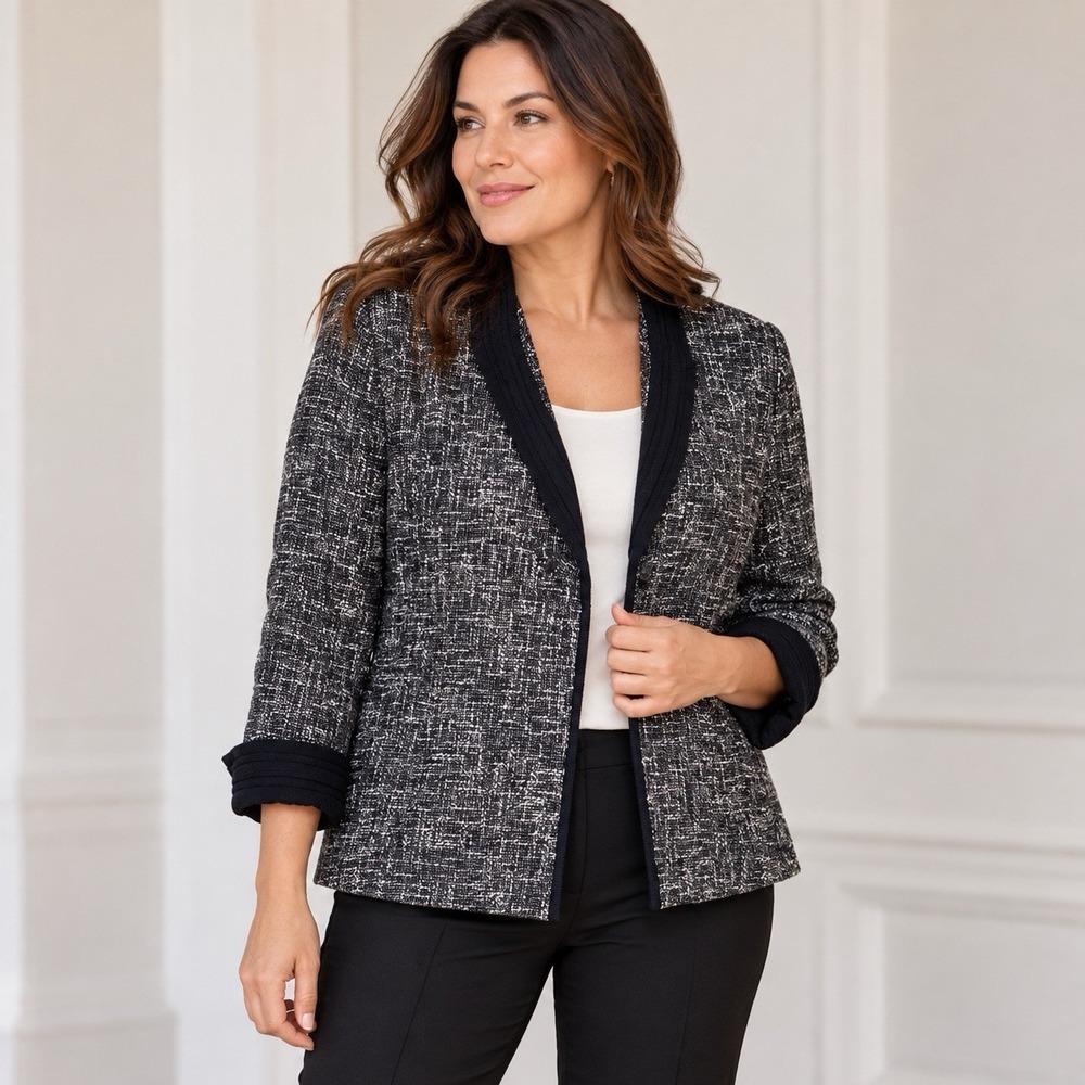 Talbots Tweed Blazer 14W Black Classic Staple Classic Ladylike Corporate Chic